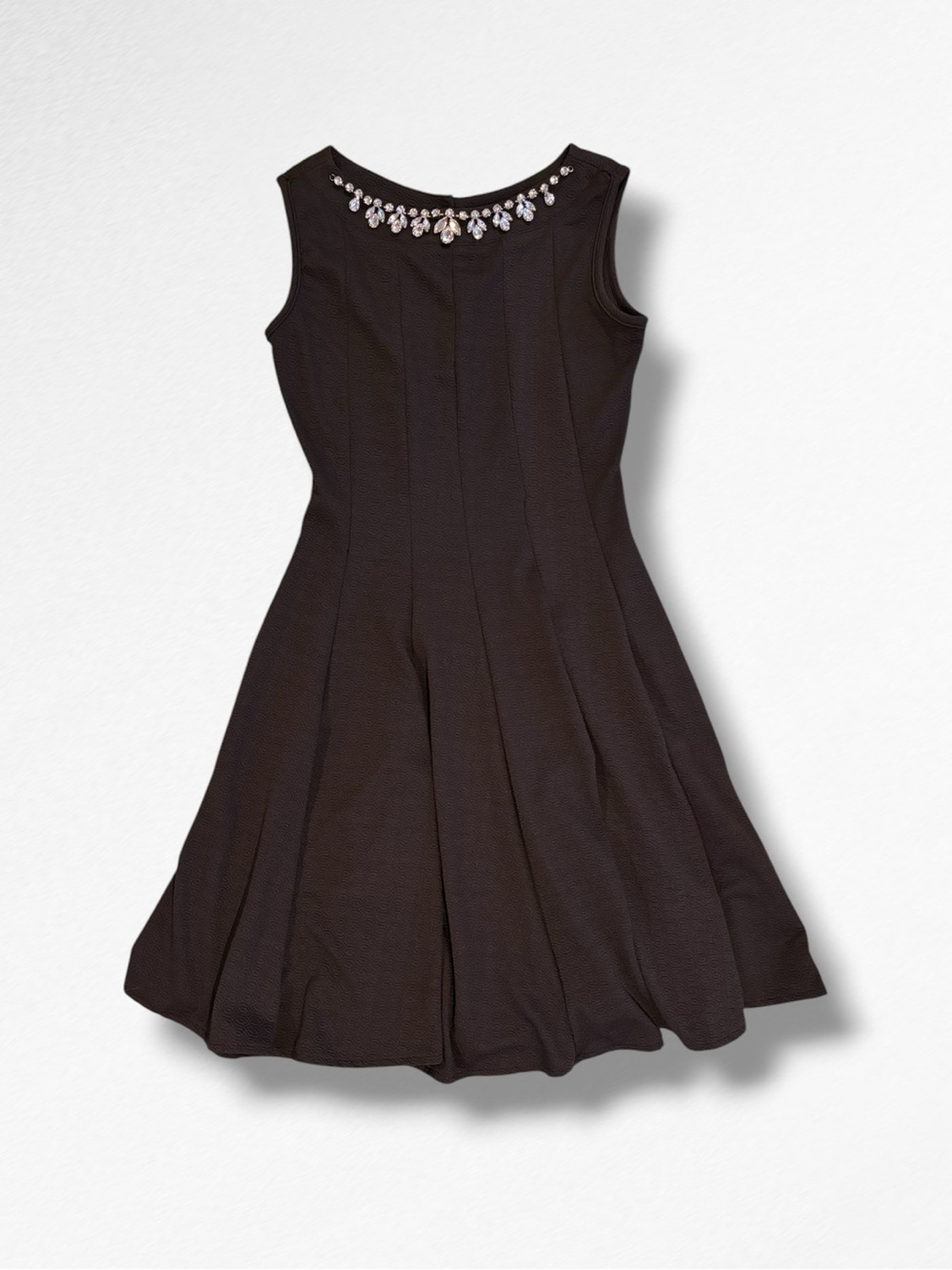 HAANI PM Petite Little Black Dress Jeweled Neckline Textured Knit